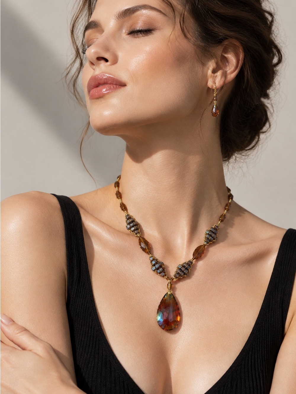 "Vintage Artisan Amber Glass Statement Necklace | Boho, Whimsigoth, Renaissance